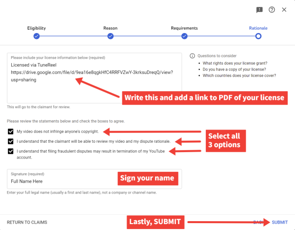 copyright claim dispute tutorial step 5